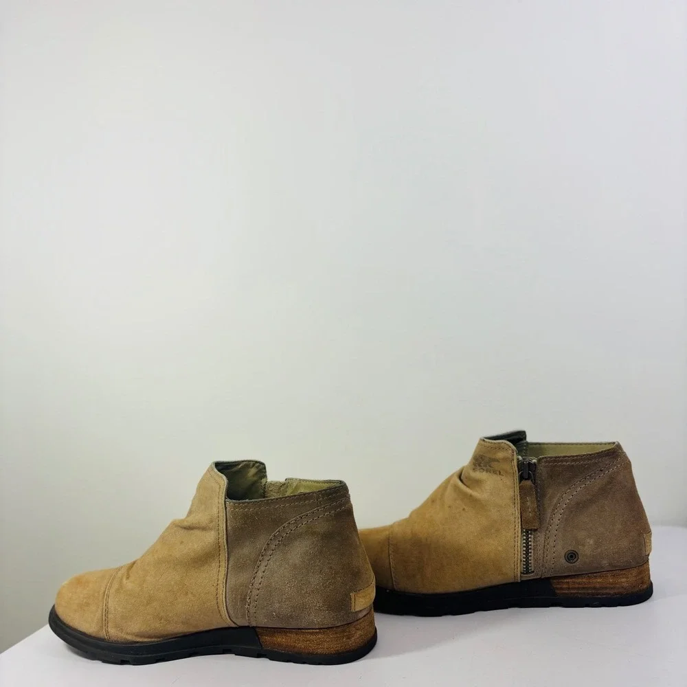 Sorel Major Low Ankle Boots Canvas Suede‎ Tan Side Zip Up Women's Size 10